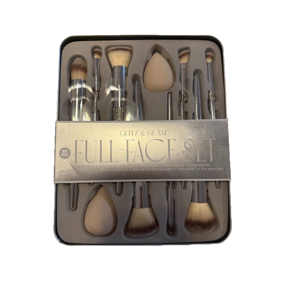 Glitz And Glam Rhinestone 9 Piece Full Face Makeup Brush Set